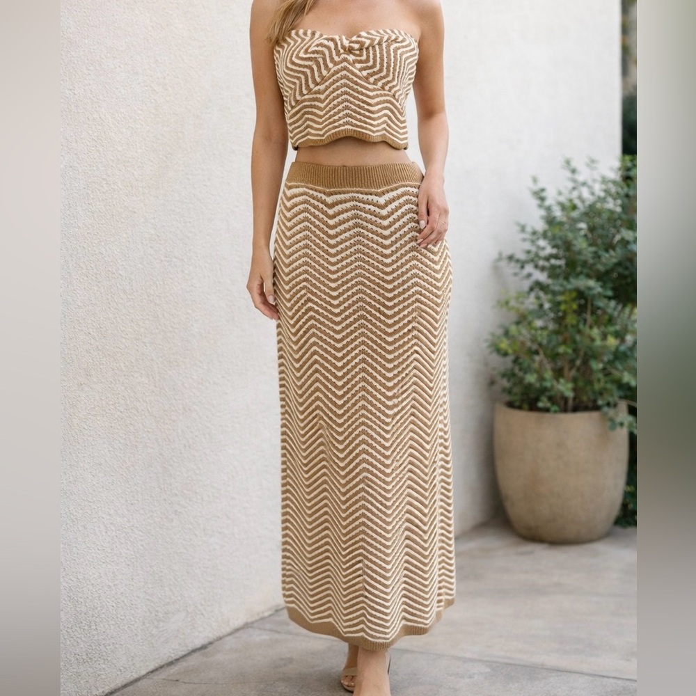 Willow & Wind Womens 2 piece Knit Crochet Tube Top Skirt Large Boho Indie Costal